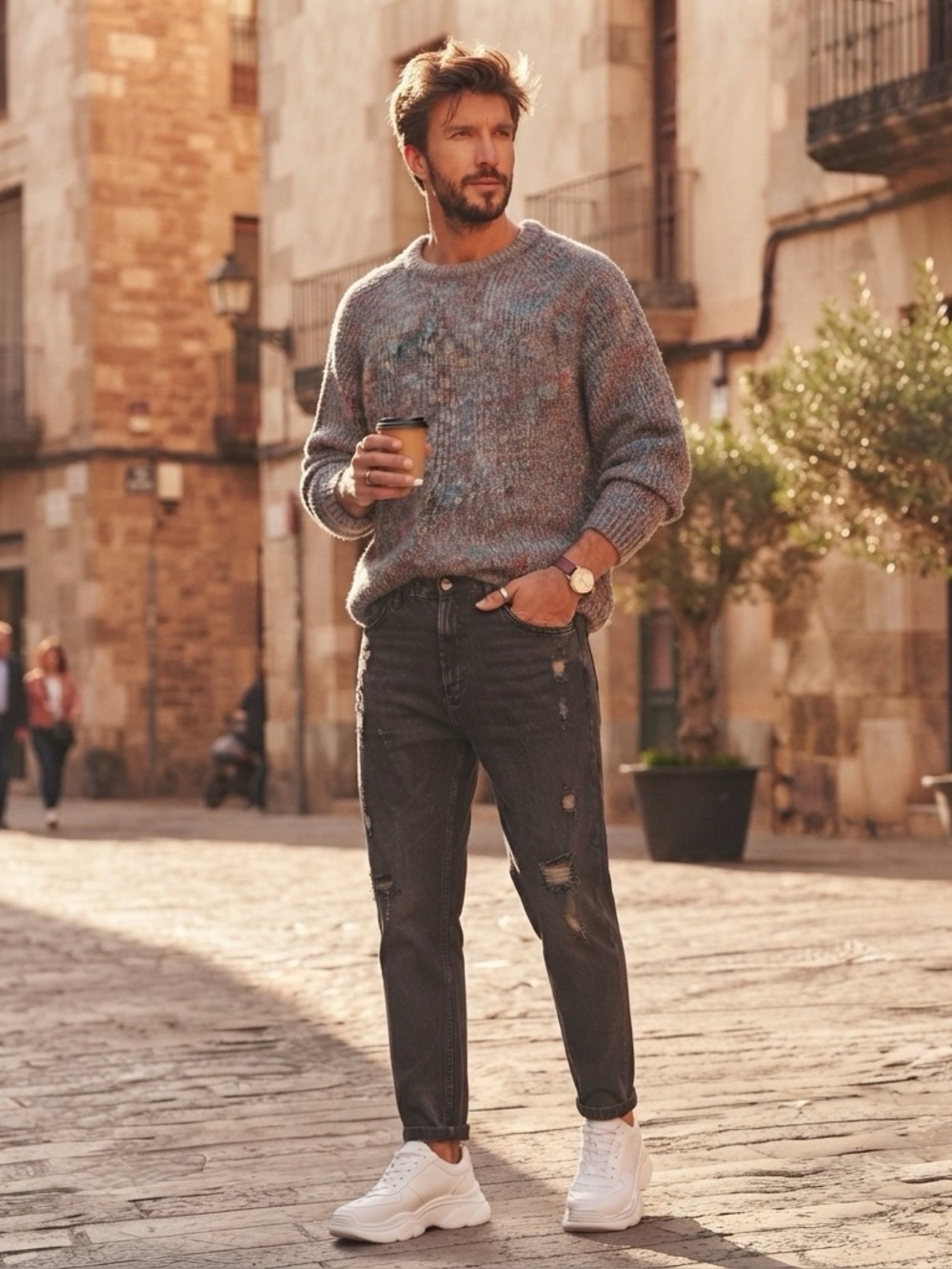 Vintage Grandpa Style Multicolored Pullover Sweater Retro Steetwear